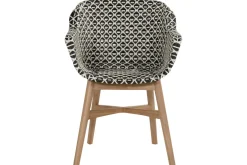 Clearance Delphine Armlehnensessel, Schwarz/Weiß, Teak / Geflecht, 63 x 61 x 84 cm, Hohe Belastbarkeit, Langlebig Gartenstühle & Gartensessel|Teak-Gartenmöbel