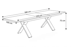 Best Exklusivmodell Xanadu Ausziehtisch, xerix, Alu / Glaskeramik, 220/280 x 100 cm, X-Gestell Gartentische