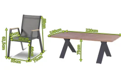 Discount Garten-Essgruppe Xanadu / Aruba Set, xerix/anthrazit, Alu/Teakholz, 6 Stapelsessel, Teakarmlehnen, 220 x 100 cm Garten-Essgruppen