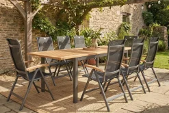 Clearance Garten-Essgruppe, xerix-anthrazit, Alu/Teakholz, 4x4 Textilen, 210/150x90 cm, 8 Personen Garten-Essgruppen