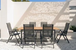 New Garten-Essgruppe, xerix-anthrazit, Alu/Teakholz, 210/150x90 cm, 6 Personen Garten-Essgruppen