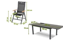 Outlet Garten-Essgruppe, xerix-anthrazit, Alu/HPL, 4x4 Textilen, 260/160x90 cm, 6 Personen Garten-Essgruppen