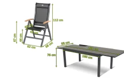 Outlet Garten-Essgruppe, xerix-anthrazit, Alu/HPL, 4x4 Textilen, 260/160x90 cm, 6 Personen Garten-Essgruppen