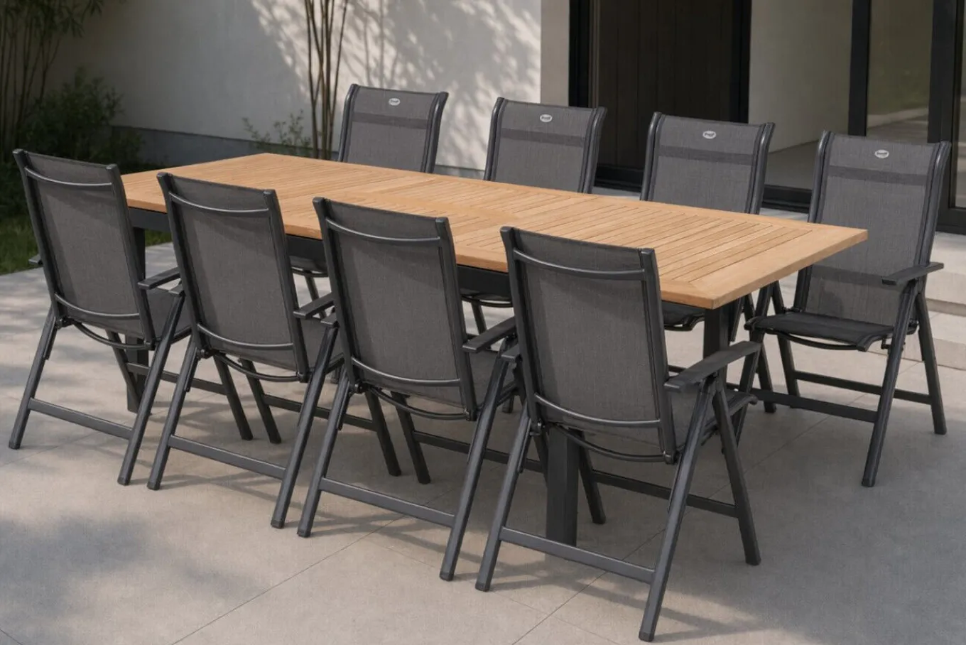 Sale Garten-Essgruppe, xerix-anthrazit, Alu/Teakholz, 210/150x90 cm, 8 Personen Garten-Essgruppen
