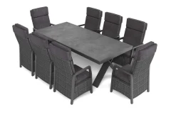 Sale Nova Garten-Essgruppe, anthrazit/grau, Alu/Polyrattan/Glaskeramik, 220/280 x 100 cm, ausziehbarer Tisch, verstellbare Sessel Polyrattan-Gartenmöbel|Garten-Essgruppen