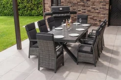 Sale Nova Garten-Essgruppe, anthrazit/grau, Alu/Polyrattan/Glaskeramik, 220/280 x 100 cm, ausziehbarer Tisch, verstellbare Sessel Polyrattan-Gartenmöbel|Garten-Essgruppen