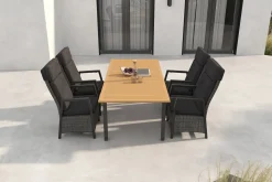 Online Nova Garten-Essgruppe mit 4 Sesseln, anthrazit/grau, Alu/Polyrattan/Teak, 150/210 x 90 cm, ausziehbarer Tisch, verstellbare Rückenlehne Garten-Essgruppen