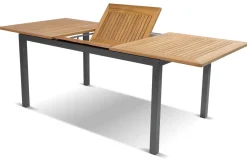 Online Nova Garten-Essgruppe mit 4 Sesseln, anthrazit/grau, Alu/Polyrattan/Teak, 150/210 x 90 cm, ausziehbarer Tisch, verstellbare Rückenlehne Garten-Essgruppen