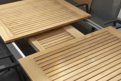Online Nova Garten-Essgruppe mit 4 Sesseln, anthrazit/grau, Alu/Polyrattan/Teak, 150/210 x 90 cm, ausziehbarer Tisch, verstellbare Rückenlehne Garten-Essgruppen