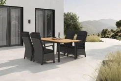 Online Nova Garten-Essgruppe mit 4 Sesseln, anthrazit/grau, Alu/Polyrattan/Teak, 150/210 x 90 cm, ausziehbarer Tisch, verstellbare Rückenlehne Garten-Essgruppen