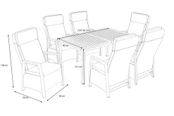 Best Nova Garten-Essgruppe mit 6 Sesseln, anthrazit/grau/natur, Alu/Polyrattan/Teak, Tisch 150/210 x 90 cm, verstellbare Rückenlehne Garten-Essgruppen