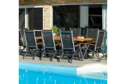 Primo Klappstuhl, xerix/anthrazit, Alu/Teak/Textilene, 71,5x70x112cm, verstellbar,Teak Armlehnen Aluminium-Gartenmöbel|Gartenstühle & Gartensessel