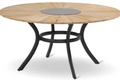 Clearance Provence / Aruba Garten-Essgruppe, xerix/anthrazit, Alu/Teakholz, 5 Stapelsessel, Ø150cm, inkl. Eiskühler Garten-Essgruppen