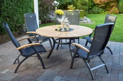 Discount Provence / Da Vinci Garten-Essgruppe, xerix/anthrazit, Alu/Teakholz, 5 Klappstühle, Ø 150cm, inkl. Eiskühler Garten-Essgruppen|Aluminium-Gartenmöbel