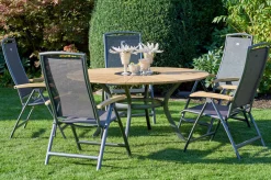 Outlet Provence / Raffaelo Garten-Essgruppe, xerix/anthrazit, Alu/Teakholz, ⌀150cm, 5 Klappstühle, inkl. Eiskühler Garten-Essgruppen