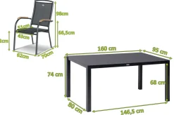 Clearance Raffaelo Garten-Essgruppe, xerix/anthrazit, Alu/Spraystone/Teak, 160x95 cm, 4 Stapelsessel, Teak Armlehnen Garten-Essgruppen