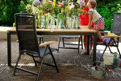 Sale Raffaelo Klappstuhl, xerix/anthrazit, Alu/Textilene, mit Teak-Armlehnen Aluminium-Gartenmöbel|Gartenstühle & Gartensessel