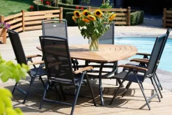 Sale Raffaelo Klappstuhl, xerix/anthrazit, Alu/Textilene, mit Teak-Armlehnen Aluminium-Gartenmöbel|Gartenstühle & Gartensessel