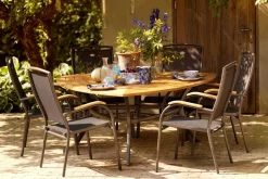 Best Raffaelo Stapelsessel, xerix/anthrazit, Alu/Textilene, mit Teak-Armlehnen Aluminium-Gartenmöbel|Gartenstühle & Gartensessel