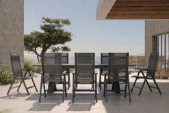 New Sondermodell Xanadu / Alice Comfort Garten-Essgruppe, xerix/anthrazit, Alu/Glaskeramik, 8 Klappstühle, 220/280x100cm Garten-Essgruppen