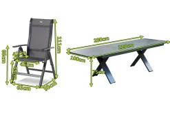 New Sondermodell Xanadu / Alice Comfort Garten-Essgruppe, xerix/anthrazit, Alu/Glaskeramik, 8 Klappstühle, 220/280x100cm Garten-Essgruppen