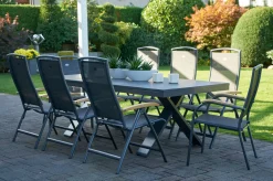 New Sondermodell Xanadu / Raffaelo Garten-Essgruppe, xerix/anthrazit, Alu/Glaskeramik, 2 Stapelsessel, 6 Klappstühle, 220/280x100cm Aluminium-Gartenmöbel