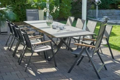 Hot Sondermodell Xanadu / Aruba Garten-Essgruppe, xerix/anthrazit, Alu/Glaskeramik, 8 Stapelsessel, 2 Klappstühle, 220/280x100cm Garten-Essgruppen