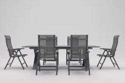 Outlet Sondermodell Xanadu / Alice Comfort Garten-Essgruppe, xerix/anthrazit, Alu/Glaskeramik, 6 Klappstühle, 220/280x100cm Garten-Essgruppen