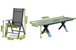 Outlet Sondermodell Xanadu / Alice Comfort Garten-Essgruppe, xerix/anthrazit, Alu/Glaskeramik, 6 Klappstühle, 220/280x100cm Garten-Essgruppen