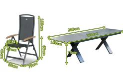 Best Sondermodell Xanadu / Raffaelo Garten-Essgruppe, xerix/anthrazit, Alu/Glaskeramik, 6 Klappstühle, 220/280x100cm Garten-Essgruppen