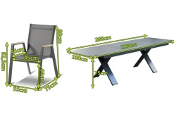Sondermodell Xanadu / Aruba Set, xerix/anthrazit, Alu/Glaskeramik, 6 Stapelsessel, 220/280x100cm Garten-Essgruppen