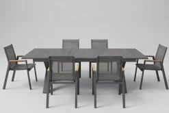 Sondermodell Xanadu / Aruba Set, xerix/anthrazit, Alu/Glaskeramik, 6 Stapelsessel, 220/280x100cm Garten-Essgruppen