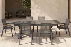 Sondermodell Xanadu / Aruba Set, xerix/anthrazit, Alu/Glaskeramik, 6 Stapelsessel, 220/280x100cm Garten-Essgruppen