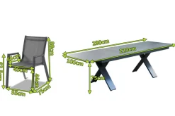 Hot Sondermodell Xanadu / Aruba Garten-Essgruppe, xerix/anthrazit, Alu/Glaskeramik, 10 Stapelsessel, 220/280x100cm Garten-Essgruppen