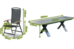 Clearance Sondermodell Xanadu / Raffaelo Garten-Essgruppe, xerix/anthrazit, Alu/Glaskeramik, 8 Klappstühle, 220/280x100cm Garten-Essgruppen