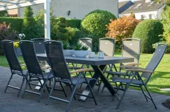 Clearance Sondermodell Xanadu / Raffaelo Garten-Essgruppe, xerix/anthrazit, Alu/Glaskeramik, 8 Klappstühle, 220/280x100cm Garten-Essgruppen
