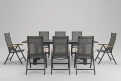 Clearance Sondermodell Xanadu / Aruba Garten-Essgruppe, xerix/anthrazit, Alu/Glaskeramik, 8 Klappstühle, 220/280x100cm Garten-Essgruppen|Aluminium-Gartenmöbel