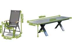 Clearance Sondermodell Xanadu / Aruba Garten-Essgruppe, xerix/anthrazit, Alu/Glaskeramik, 8 Klappstühle, 220/280x100cm Garten-Essgruppen|Aluminium-Gartenmöbel