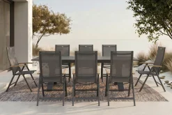 Clearance Sondermodell Xanadu / Aruba Garten-Essgruppe, xerix/anthrazit, Alu/Glaskeramik, 8 Klappstühle, 220/280x100cm Garten-Essgruppen|Aluminium-Gartenmöbel