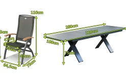 Outlet Sondermodell Xanadu / Da Vinci Garten-Essgruppe, xerix/anthrazit, Alu/Glaskeramik, 10 Klappstühle, 220/280x100cm Garten-Essgruppen