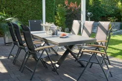 Outlet Sondermodell Xanadu / Alice Garten-Essgruppe, xerix/schwarz, Alu/Glaskeramik, 4x4 Textilen, 8 Klappstühle, 220/280x100cm Garten-Essgruppen