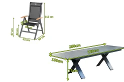 Outlet Sondermodell Xanadu / Alice Garten-Essgruppe, xerix/schwarz, Alu/Glaskeramik, 4x4 Textilen, 8 Klappstühle, 220/280x100cm Garten-Essgruppen