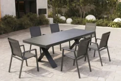 Discount Sondermodell Xanadu / Aruba Garten-Essgruppe, xerix/anthrazit, Alu/Glaskeramik, 6 Stapelsessel, 220/280x100cm Garten-Essgruppen|Aluminium-Gartenmöbel