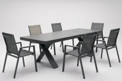 Discount Sondermodell Xanadu / Aruba Garten-Essgruppe, xerix/anthrazit, Alu/Glaskeramik, 6 Stapelsessel, 220/280x100cm Garten-Essgruppen|Aluminium-Gartenmöbel
