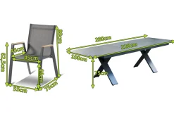 Clearance Sondermodell Xanadu / Aruba Set, xerix/anthrazit, Alu/Glaskeramik, 10 Stapelsessel, 220/280x100cm Garten-Essgruppen|Aluminium-Gartenmöbel