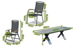 Clearance Sondermodell Xanadu / Raffaelo Garten-Essgruppe, xerix/anthrazit, Alu/Glaskeramik, 8 Stapelsessel, 2 Klappstühle, 220/280x100cm Garten-Essgruppen|Aluminium-Gartenmöbel