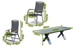 Clearance Sondermodell Xanadu / Raffaelo Garten-Essgruppe, xerix/anthrazit, Alu/Glaskeramik, 8 Stapelsessel, 2 Klappstühle, 220/280x100cm Garten-Essgruppen|Aluminium-Gartenmöbel