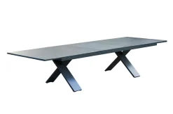 New Sondermodell Xanadu / Primo Garten-Essgruppe, xerix/natur, Alu/Teak/Glaskeramik, 8 Klappstühle, 220/280x100cm, X-Gestell, Teak Armlehnen Garten-Essgruppen|Aluminium-Gartenmöbel