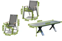New Sondermodell Xanadu / Aruba Garten-Essgruppe, xerix/anthrazit, Alu/Glaskeramik, 6 Stapelsessel, 2 Klappstühle, 220/280x100cm Garten-Essgruppen