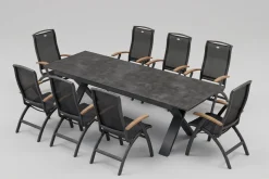 New Sondermodell Xanadu / Da Vinci Garten-Essgruppe, xerix/anthrazit, Alu/Glaskeramik, 8 Klappstühle, 220/280x100cm Garten-Essgruppen|Aluminium-Gartenmöbel